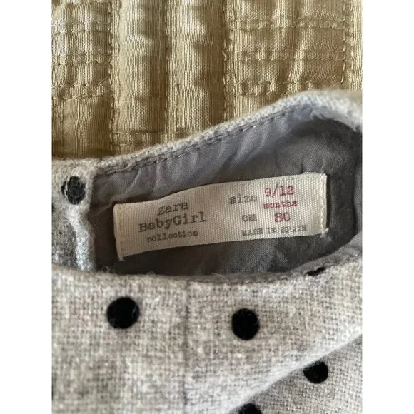 9-12M Zara Baby Girl Wool Gray and Black Polka Dot Romper - Picture 4 of 4